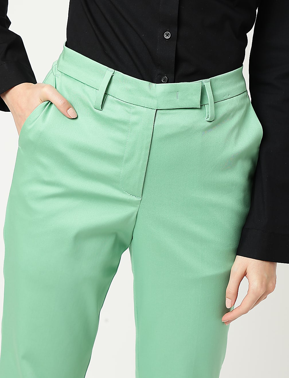 Mid Waist Slim Fit Stretch Formal Trousers
