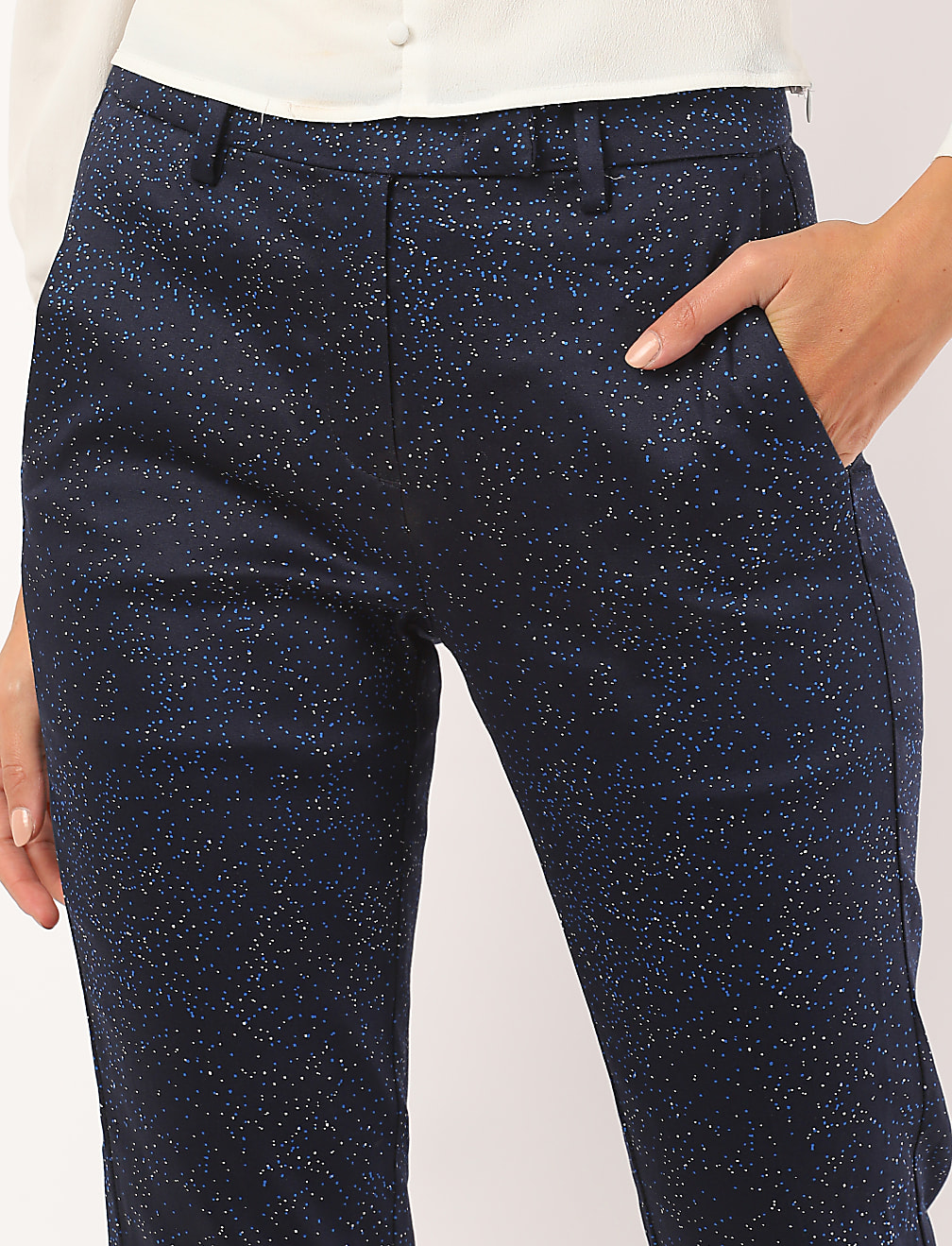 Cotton Mix Polka Dot Slim Fit Trouser