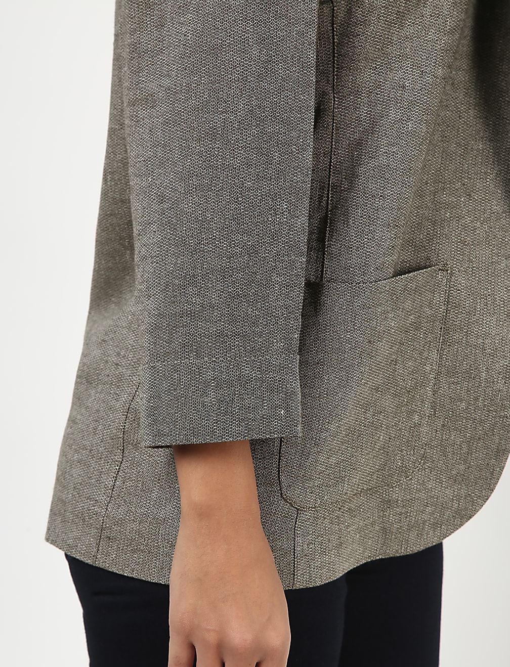 Flax Mix Self Design Lapel Collar Shrug