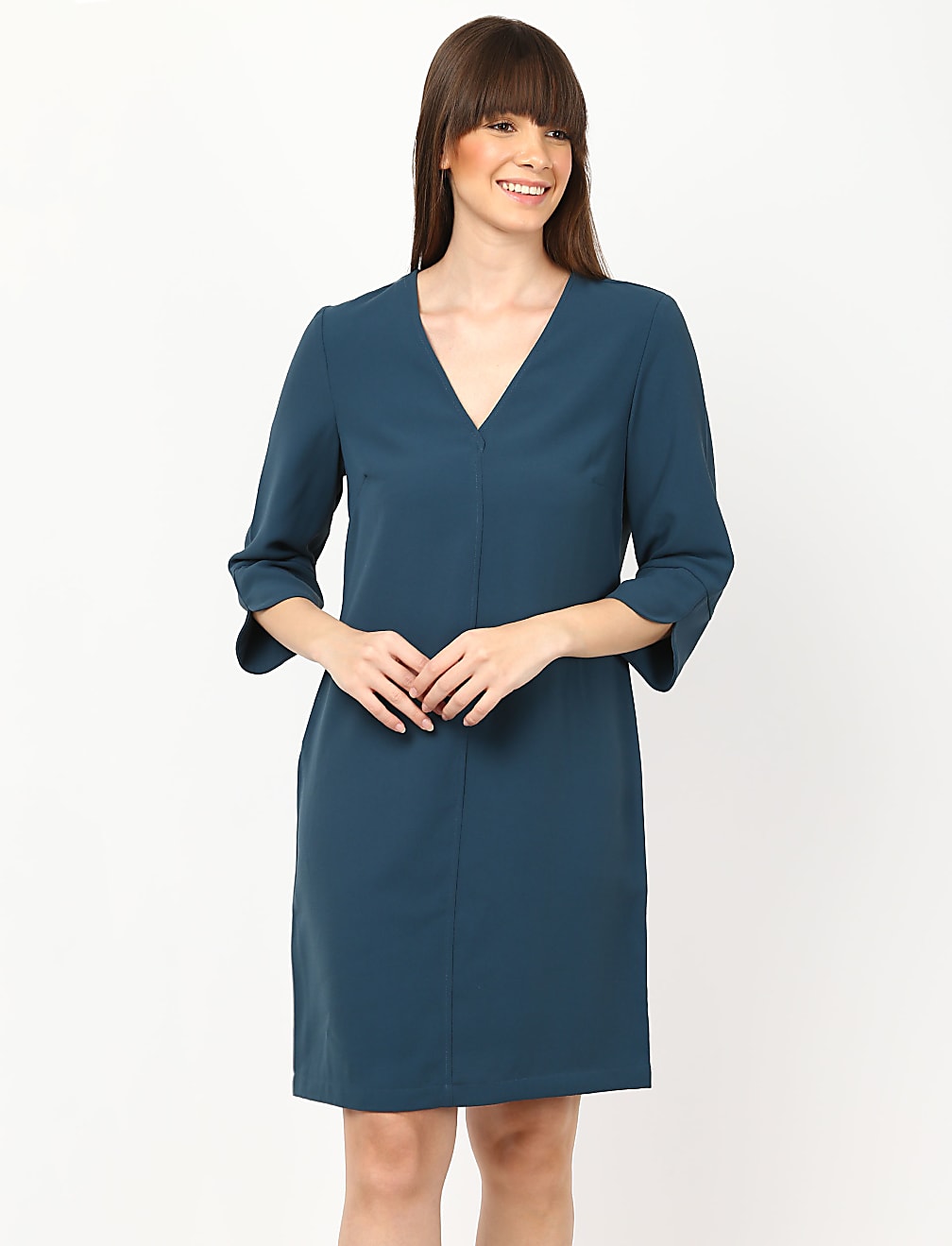 Plain 3/4 Sleeve Crepe Shift