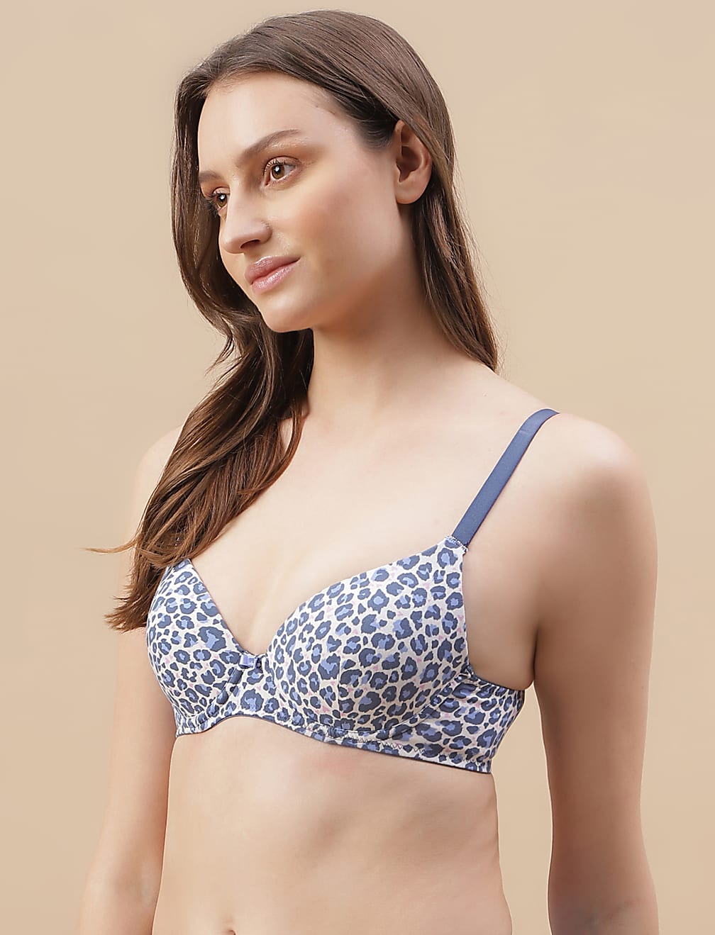Printed Cotton Mix Padded Demi Cup Bra