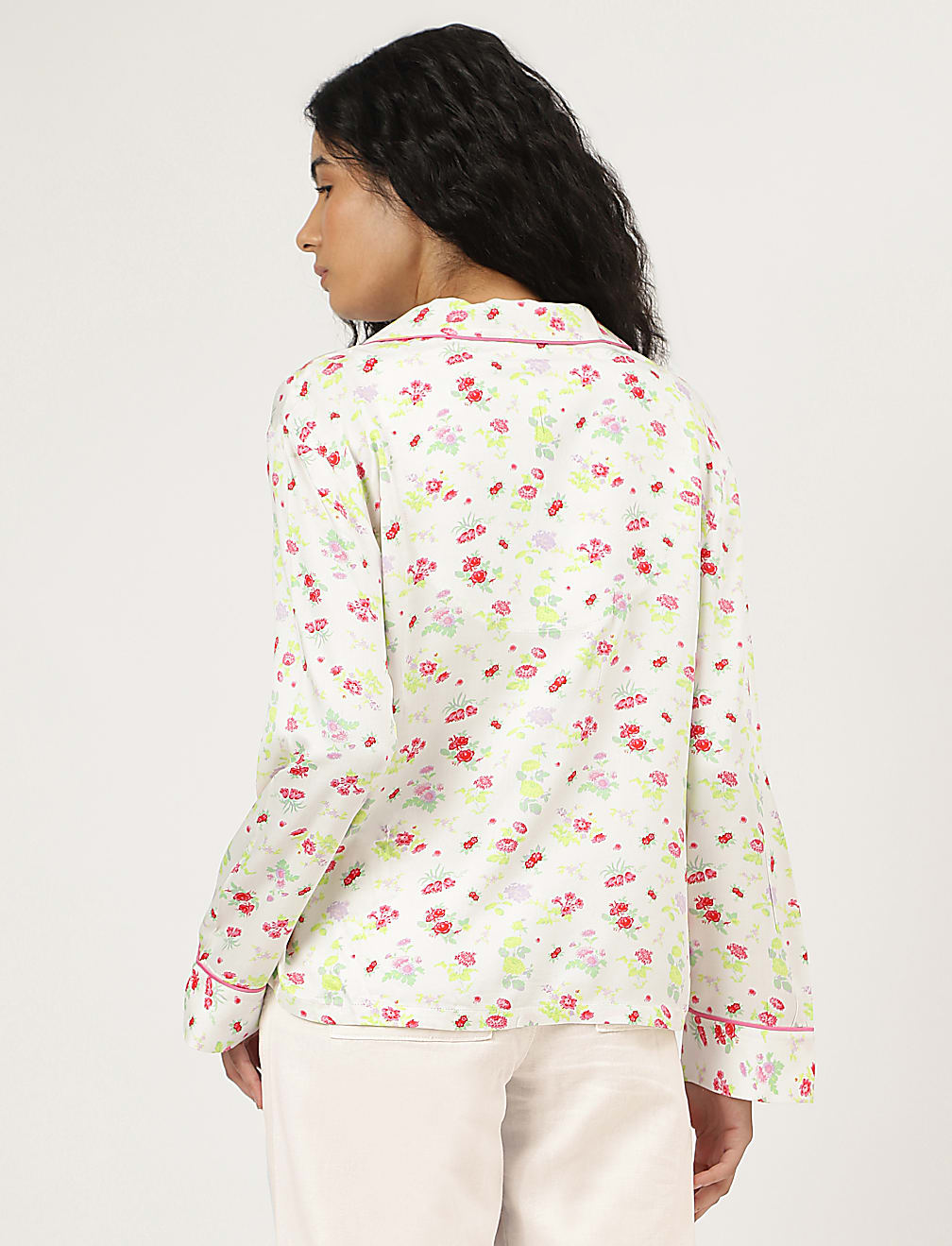 Floral Print Notched Lapel Sleepwear Top
