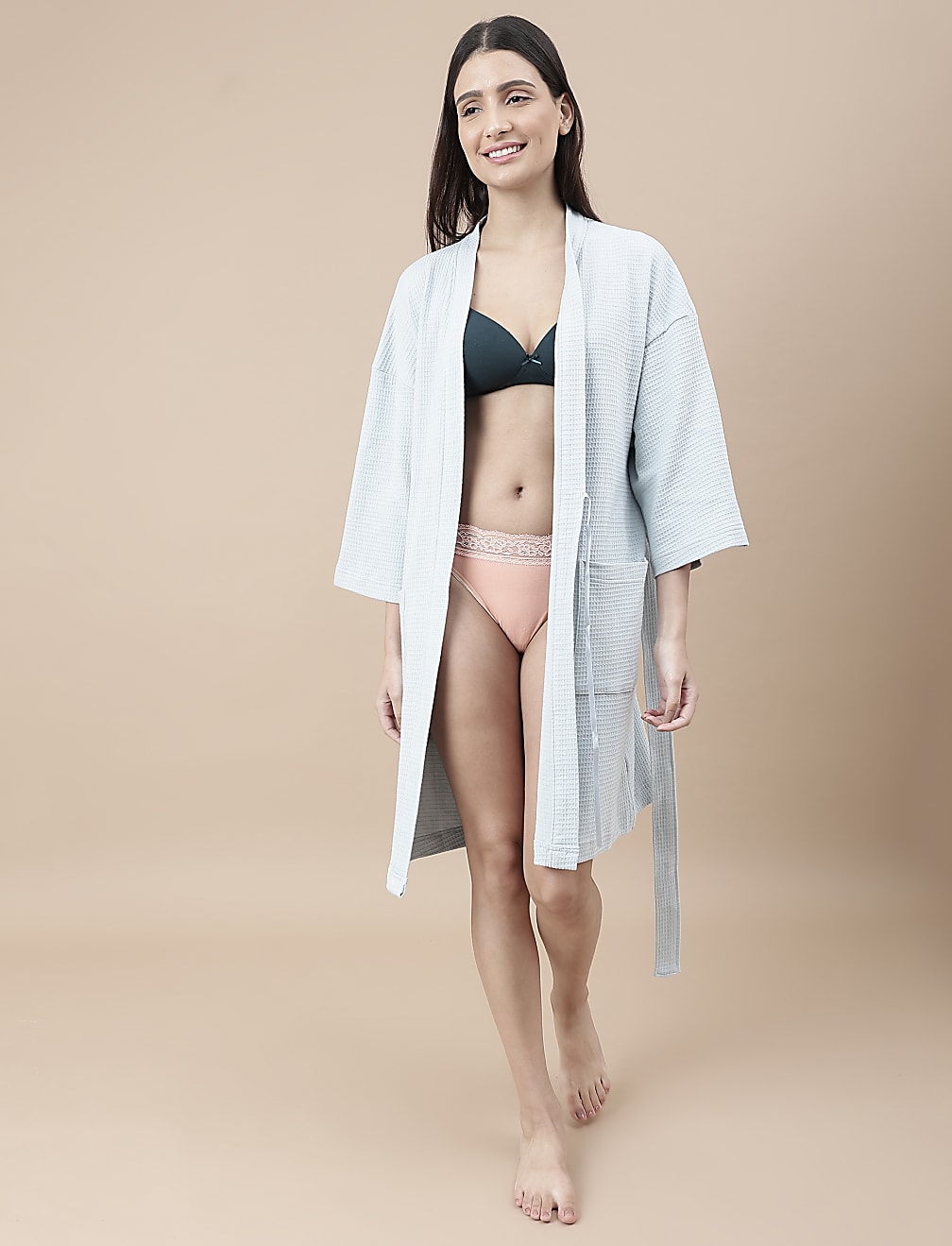 Pure Cotton Waffle Shawl Neck Gown