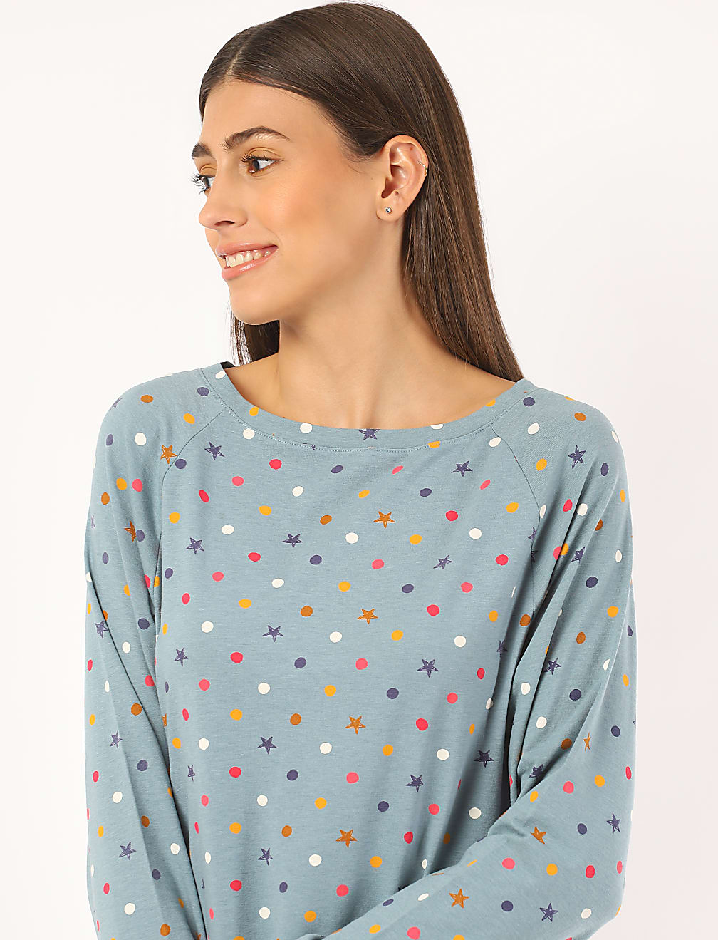 Cotton Mix Printed Round Neck Night Dress