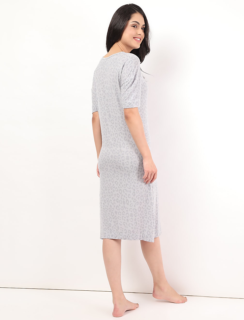 Viscose Mix Printed Round Neck Night Dress
