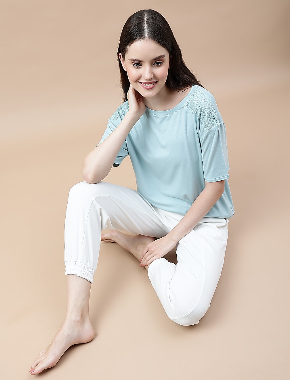 Viscose Mix Lace Round Neck T-shirt