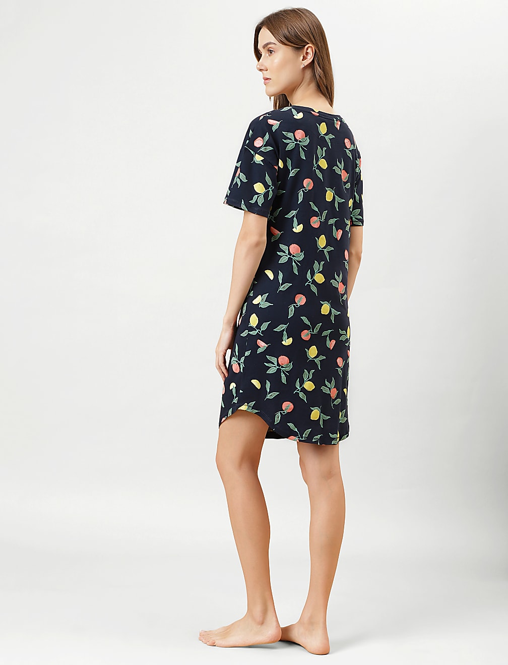 Printed Midi Round Neck Night Dress