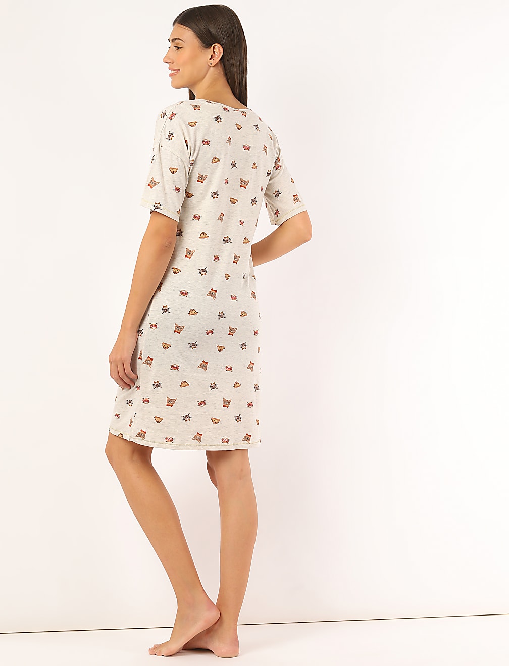 Cotton Mix Printed Round Neck Night Dress