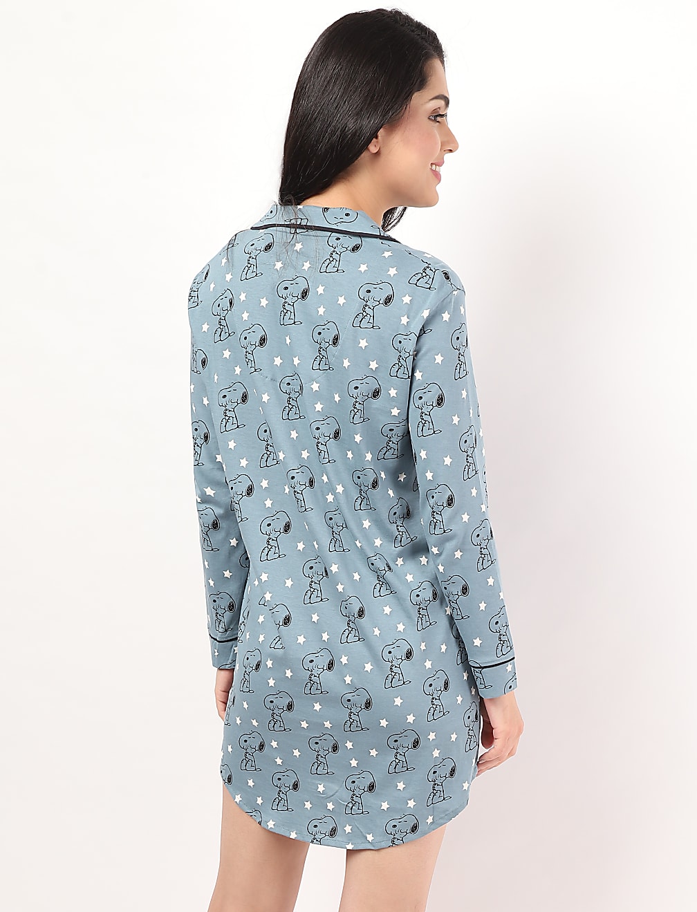 Pure Cotton Printed Notch Lapel Collar Sleepshirt