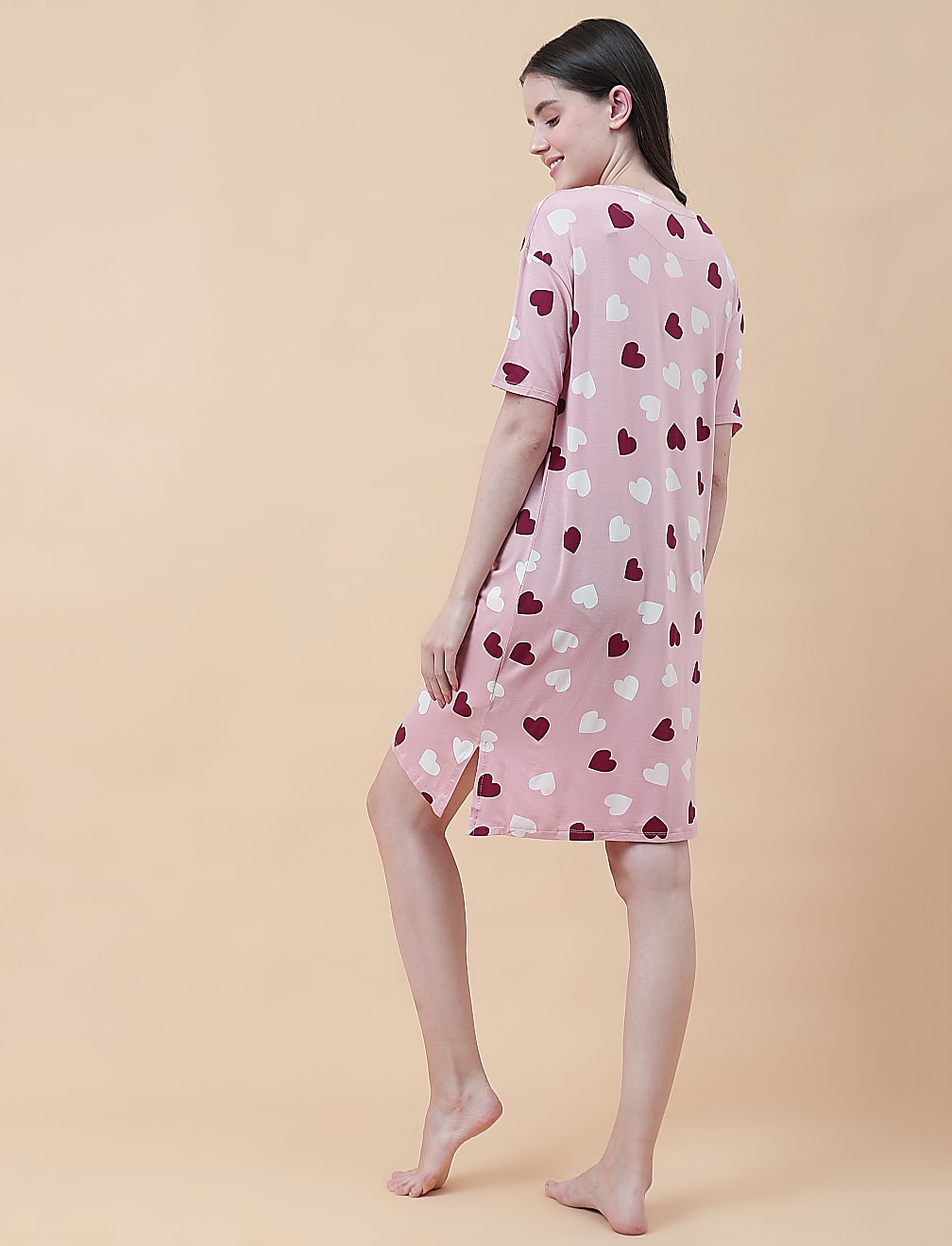 Viscose Mix Printed Round Neck Nightdress