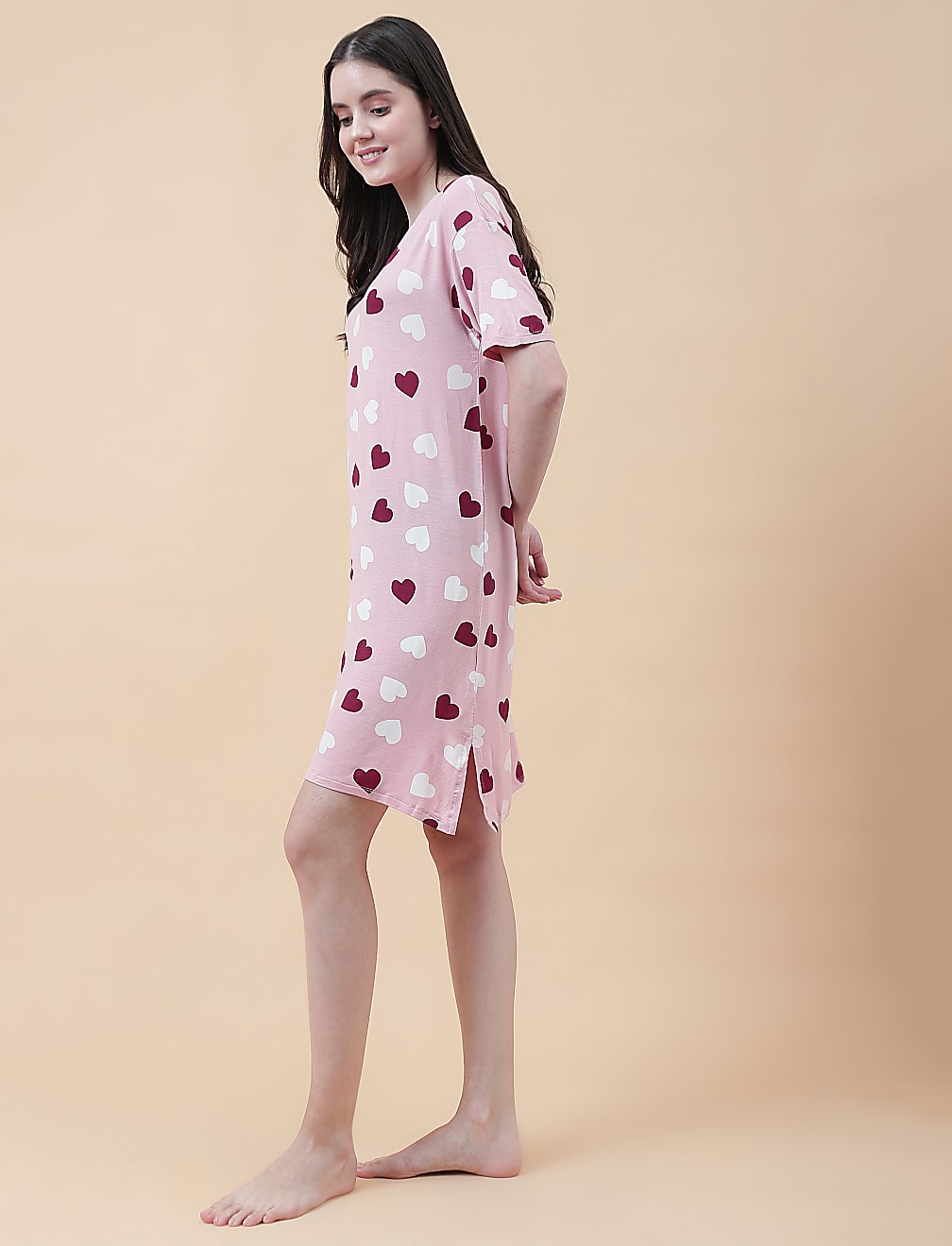 Viscose Mix Printed Round Neck Nightdress
