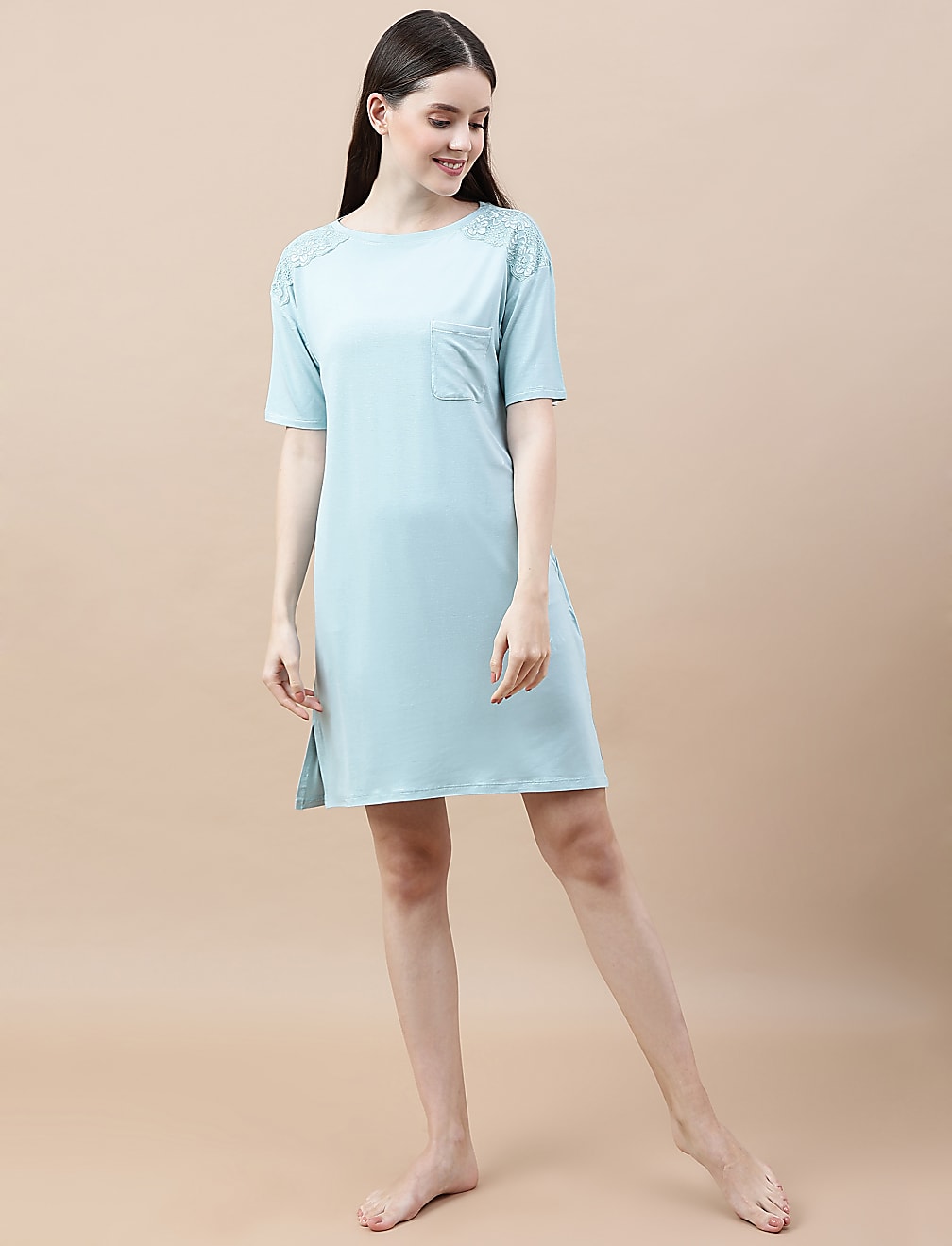 Viscose Mix Lace Crew Neck Nightdress