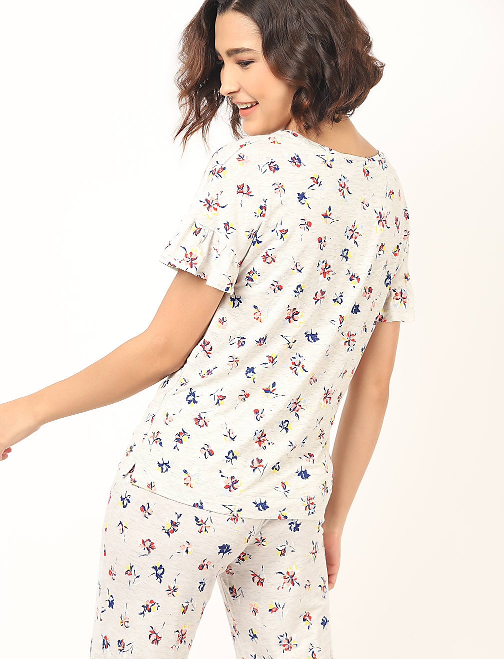 Viscose Mix Floral Round Neck Top