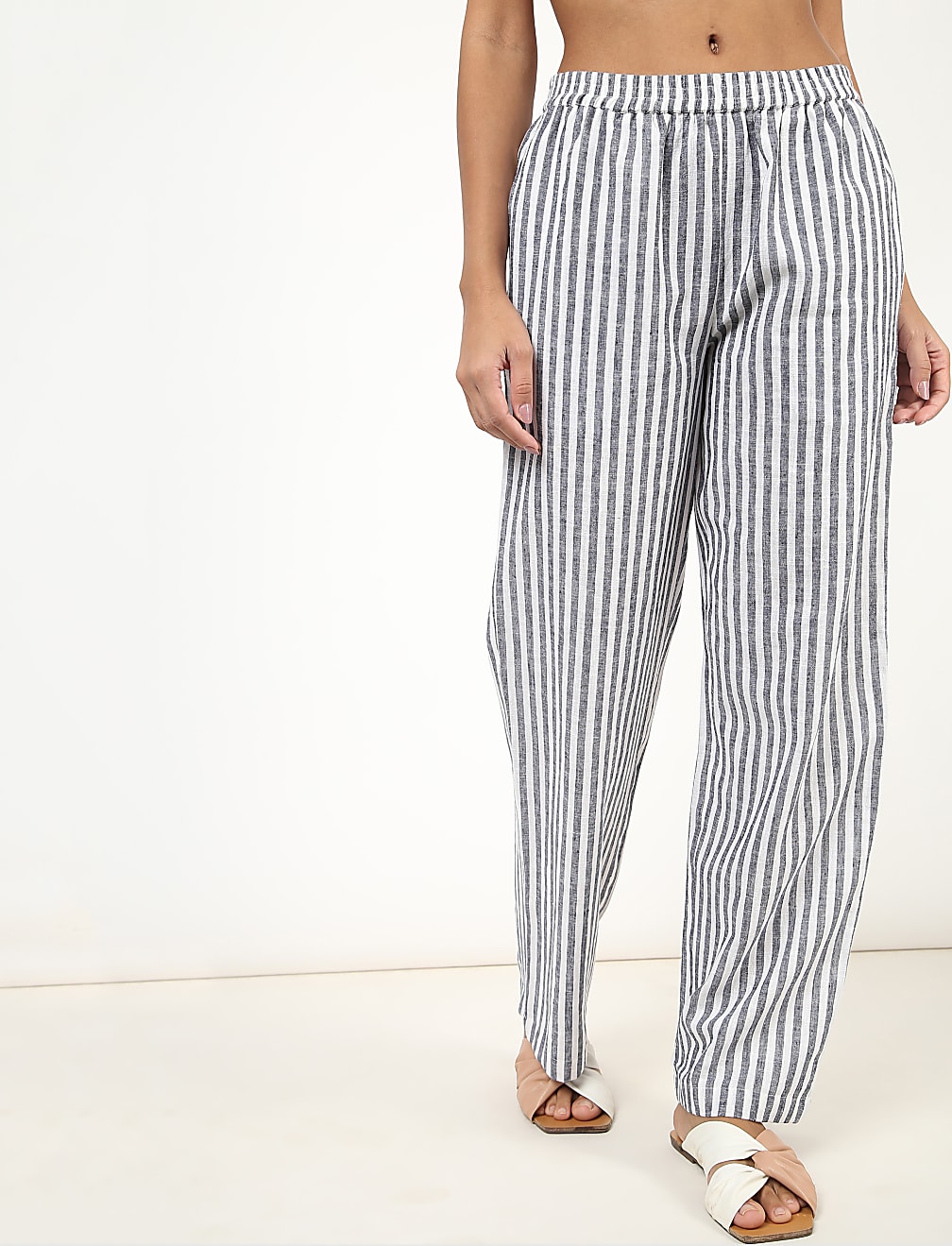 Flax Mix Striped V Neck Nightdress Set