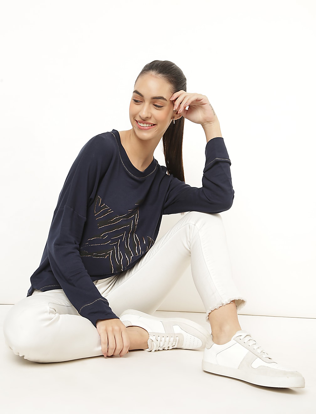 Viscose Mix Printed Round Neck Sweatshirt