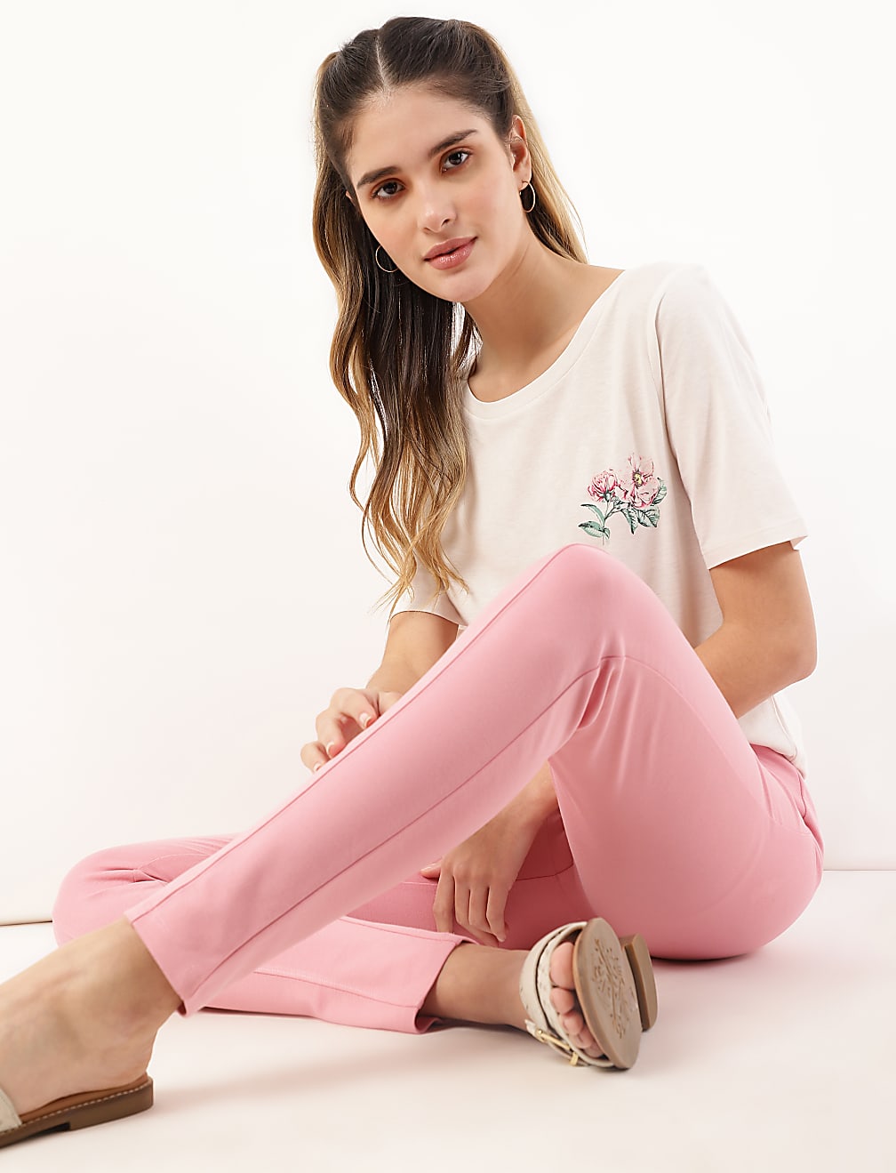 Cotton Mix Floral Round Neck Top