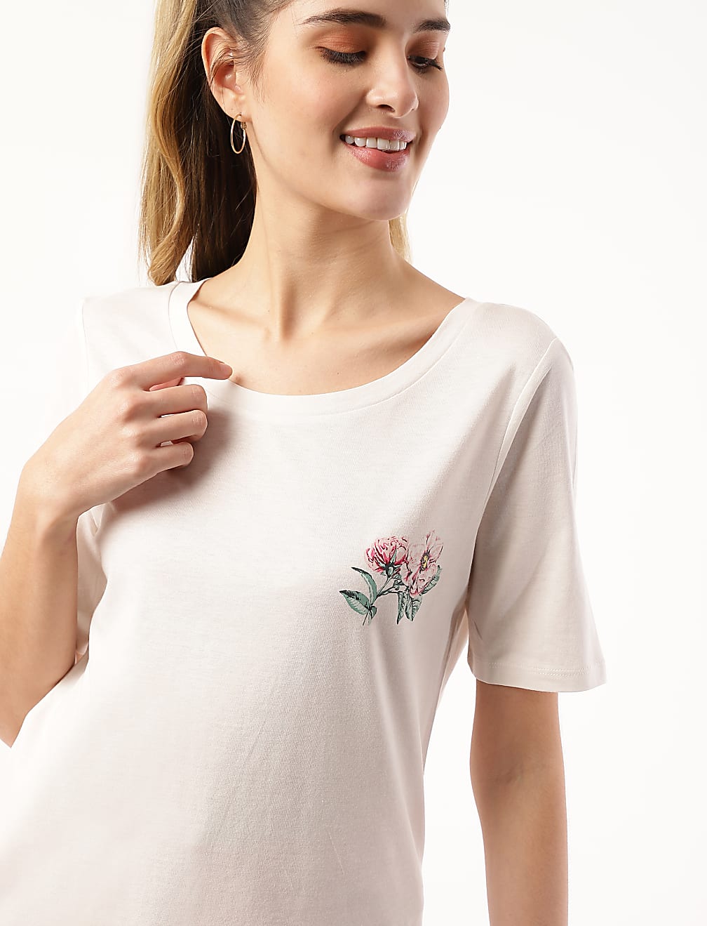 Cotton Mix Floral Round Neck Top