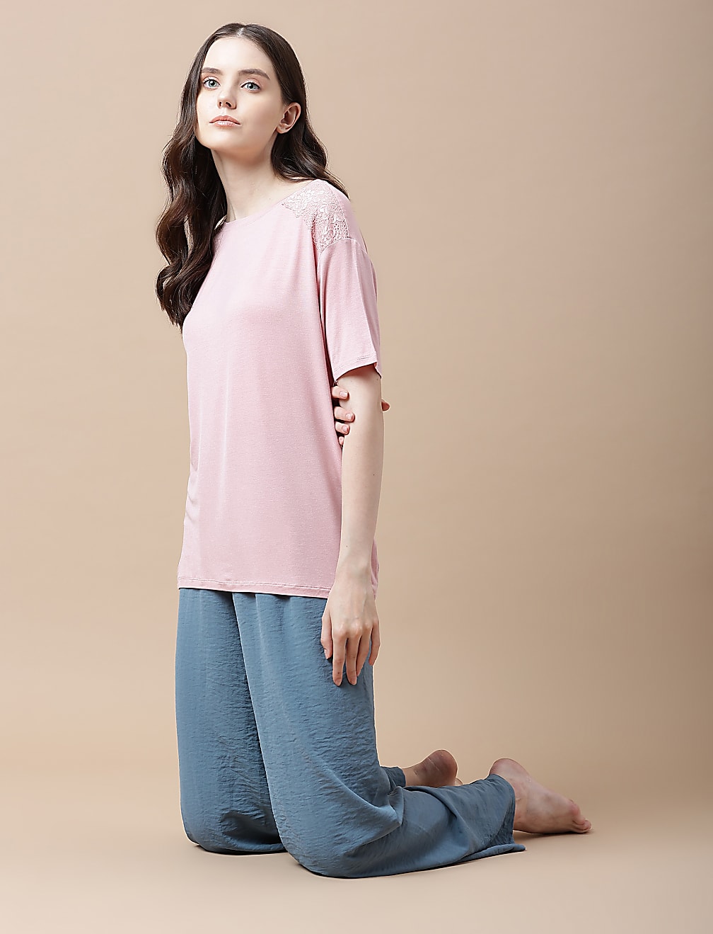 Viscose Mix Lace Round Neck Top