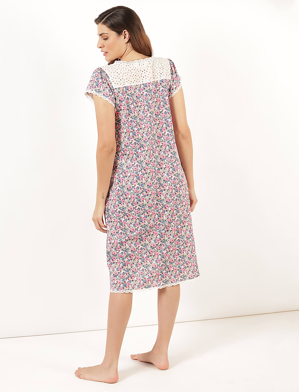 Pure Cotton Floral Round Neck Night Dress