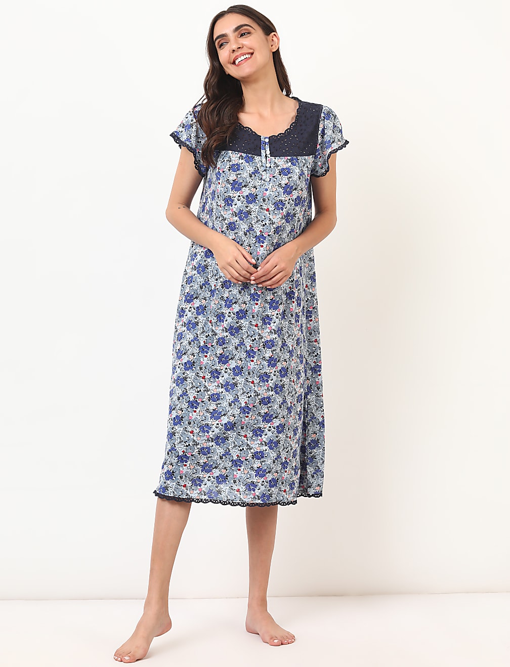 Cotton Mix Floral Round Neck Dress