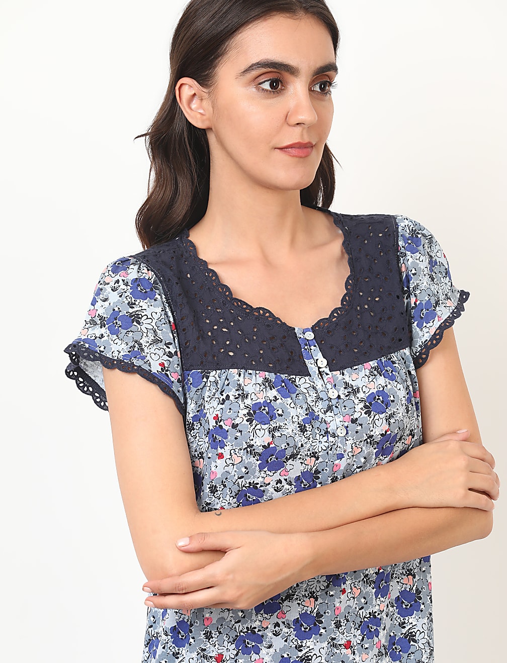 Cotton Mix Floral Round Neck Dress