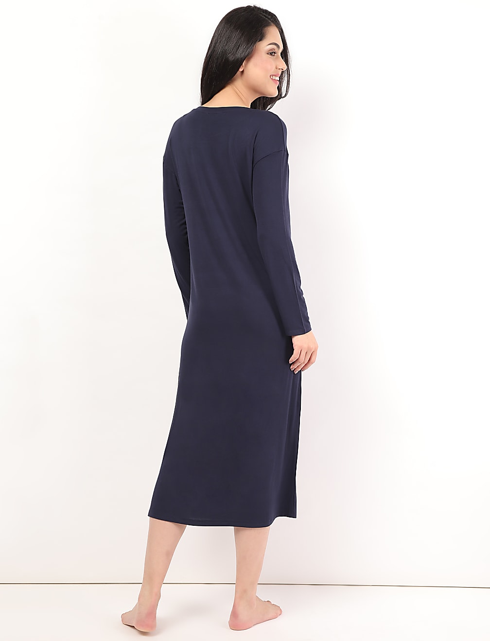 Viscose Mix Plain Round Neck Night Dress