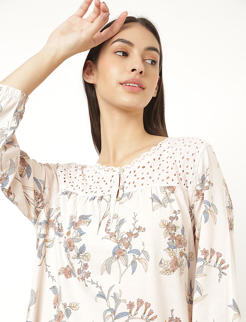 Pure Cotton Floral Round Neck Nightdress
