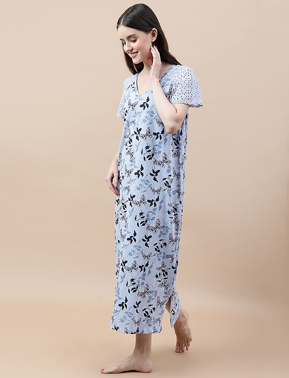Pure Cotton Printed V-Neck Nightdress