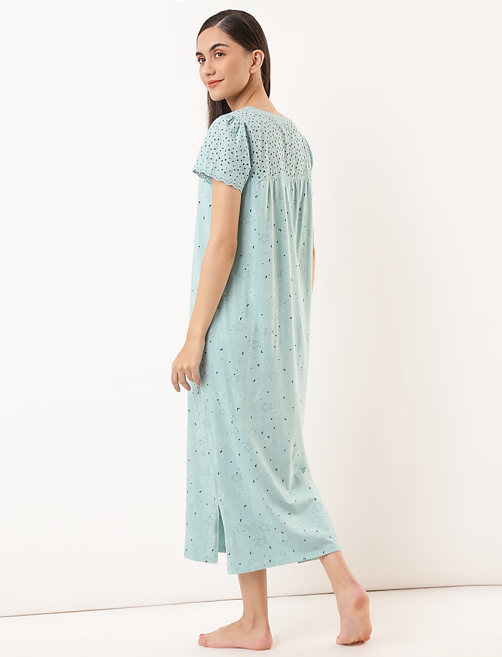 Pure Cotton Printed V-Neck Nightdress