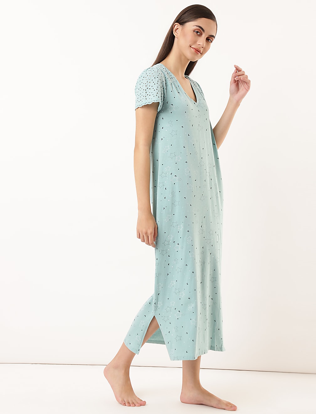 Pure Cotton Printed V-Neck Nightdress