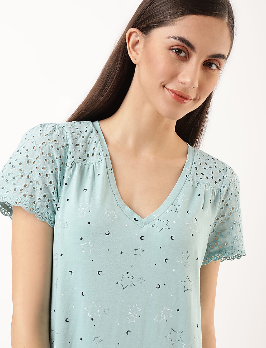 Pure Cotton Printed V-Neck Nightdress