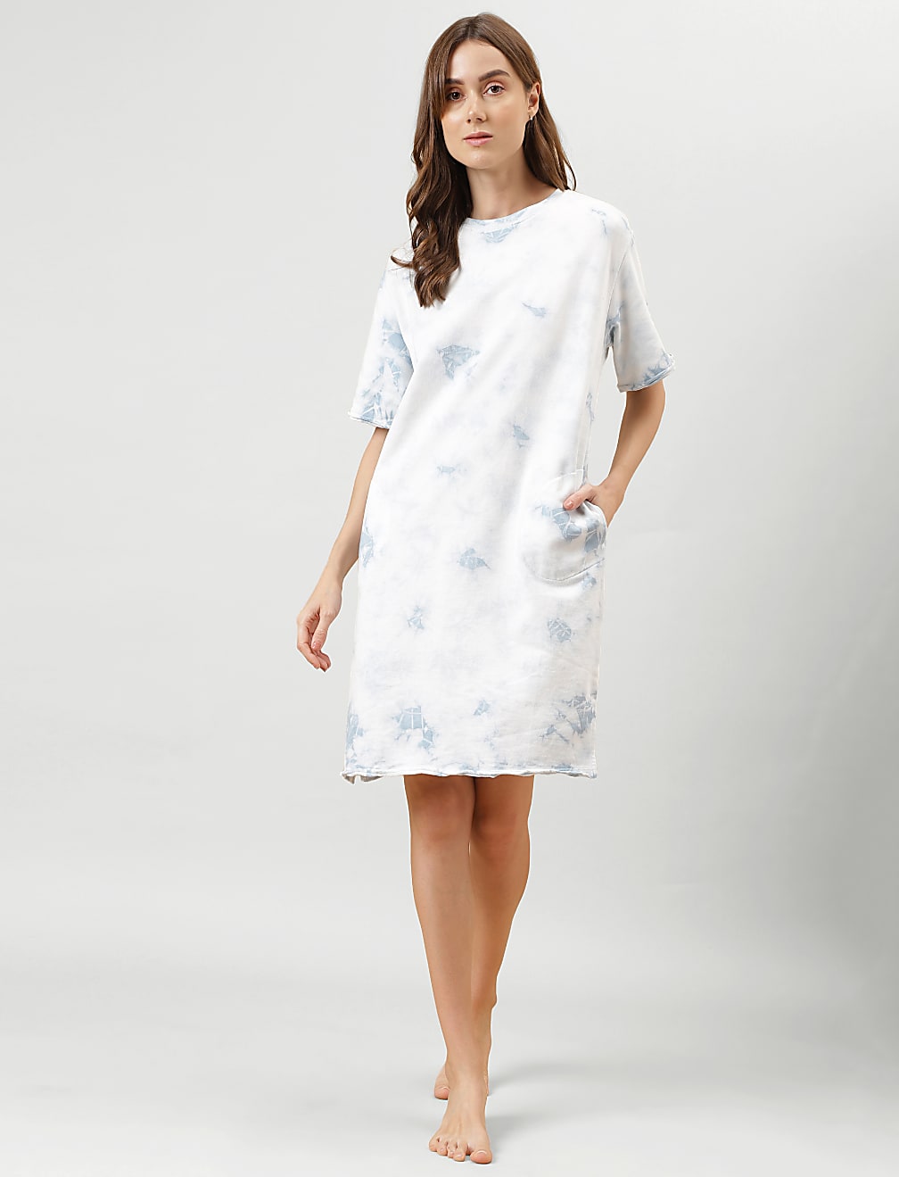 Dyed Regular Length Round Neck Night Dress