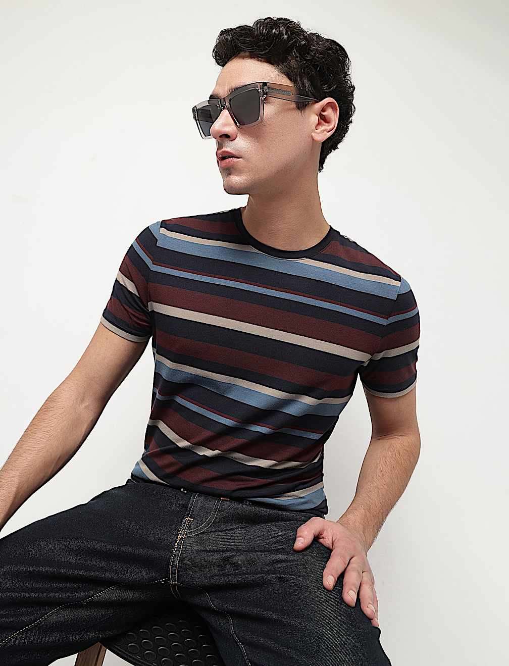 Cotton Modal Horizontal Striped T-Shirt