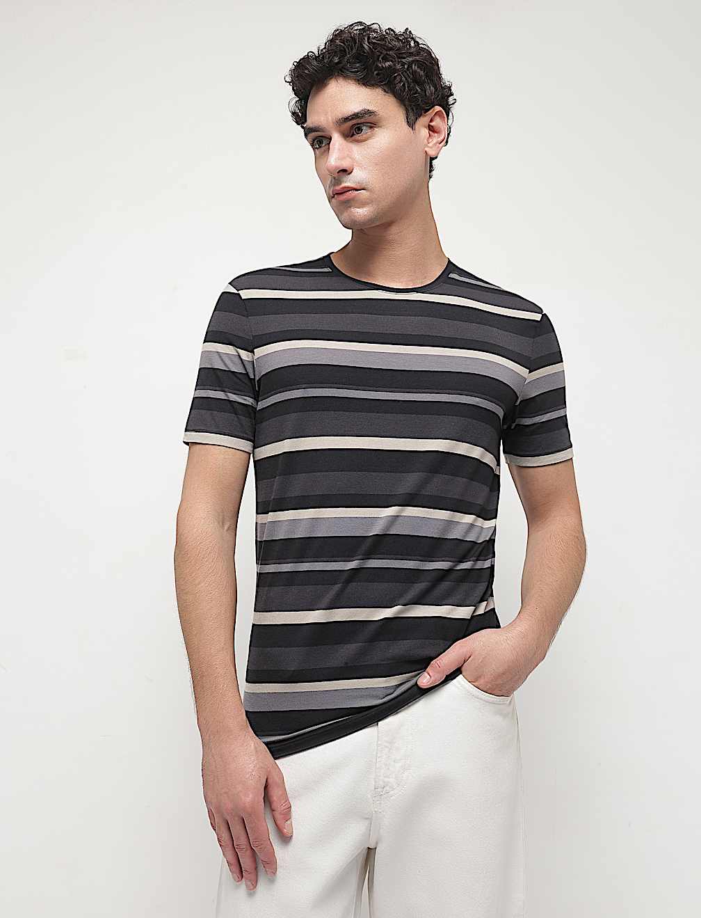 Cotton Modal Horizontal Striped T-Shirt