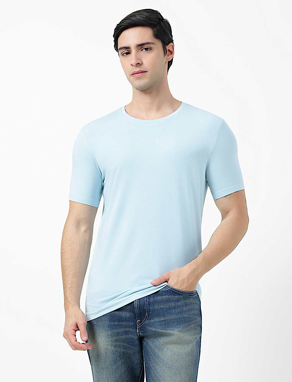Cotton Rich Plain Crew Neck T-Shirt