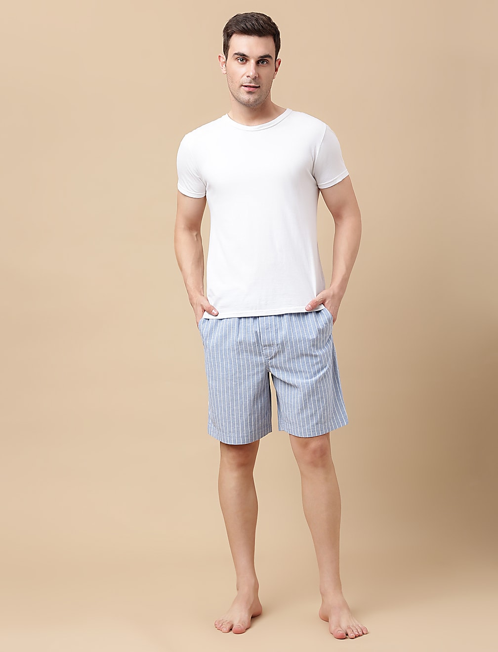 Cotton Blend Striped Shorts
