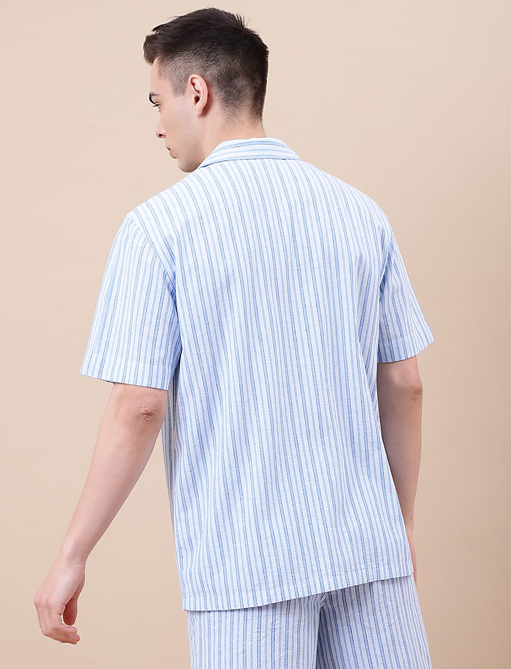 Cotton Mix Striped Lapel Collar Shirt
