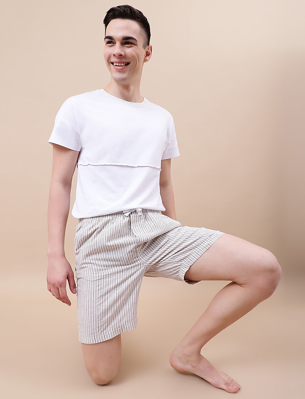 Cotton Mix Striped Relaxed Fit Shorts