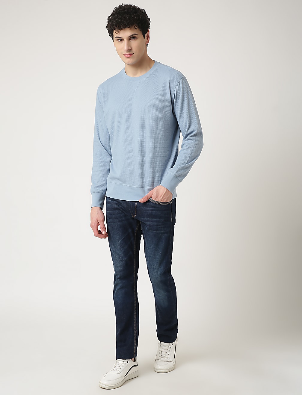 Cotton Mix Textured Crew Neck Sweatshirt