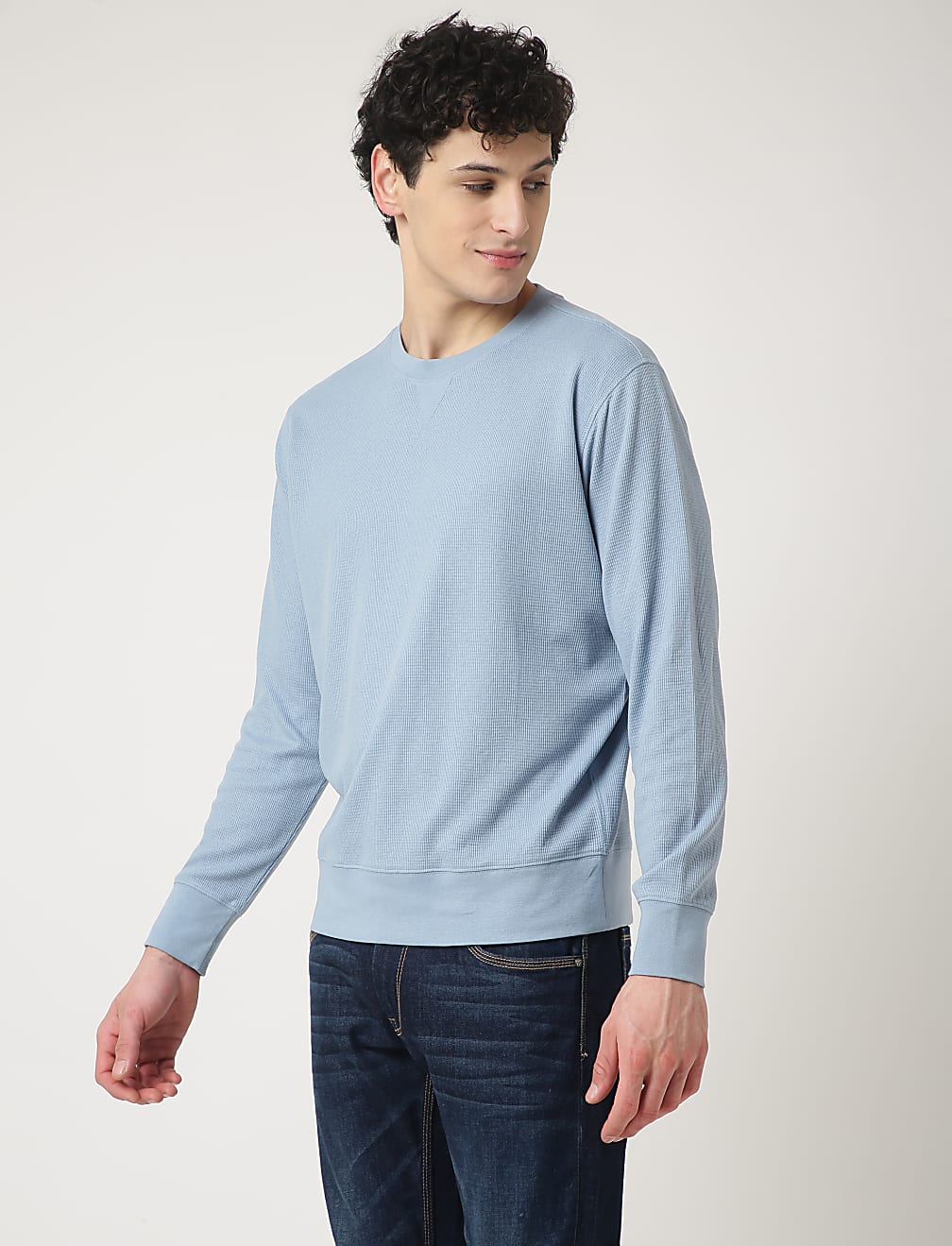 Cotton Mix Textured Crew Neck Sweatshirt