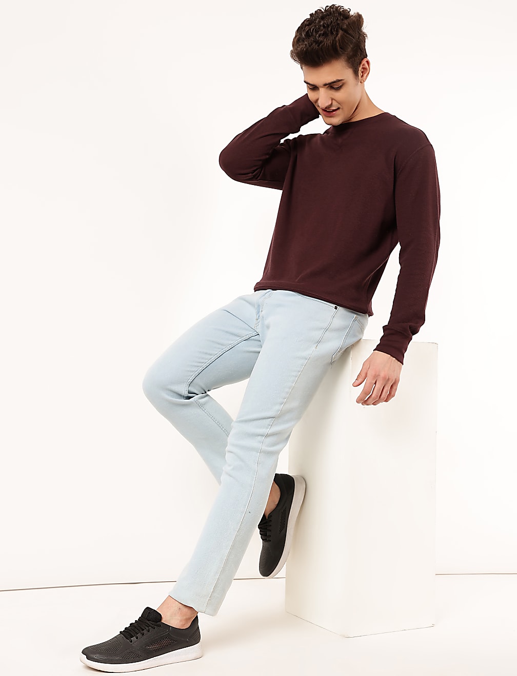 Cotton Mix Textured Crew Neck Sweatshirt