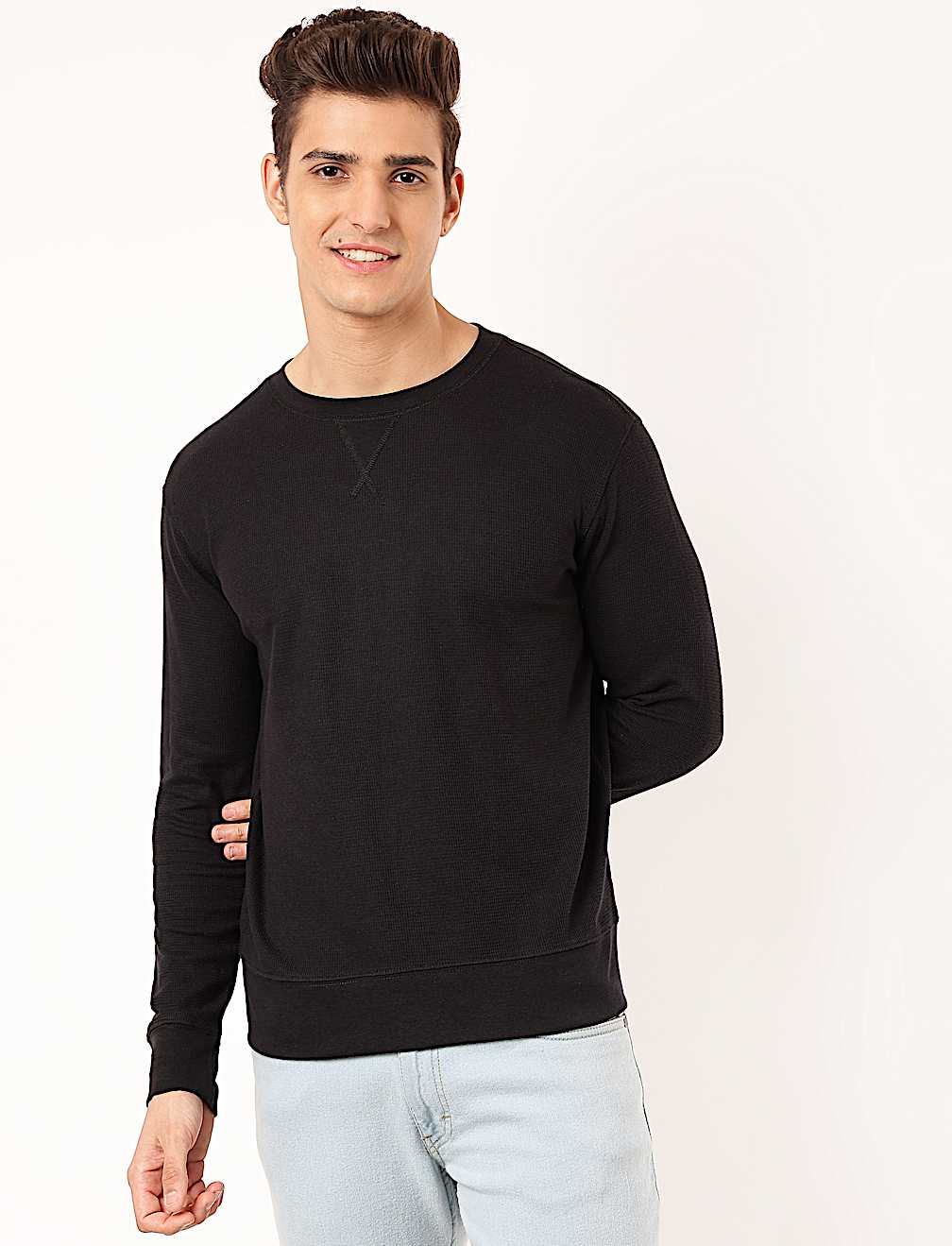 Cotton Mix Textured Crew Neck Sweatshirt