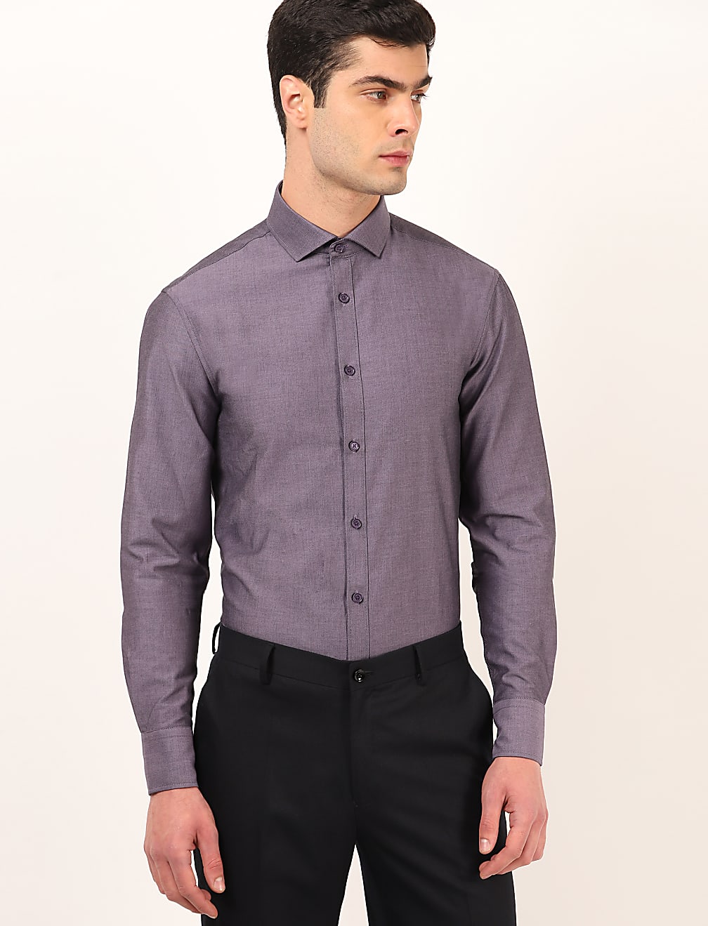 Pure Cotton Plain Spread Collar Shirt