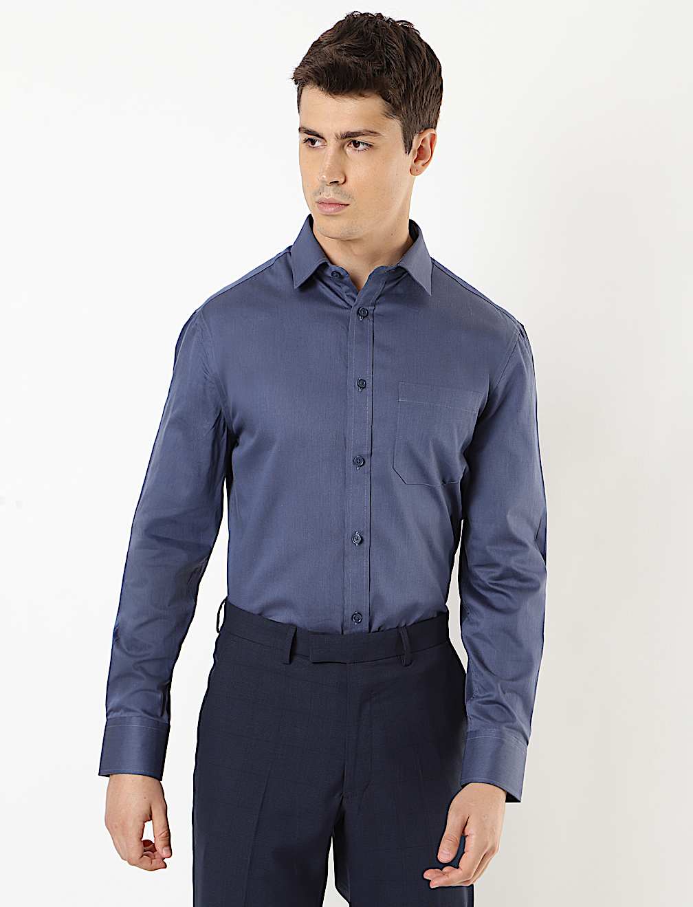Pure Cotton Plain Spread Collar Shirt