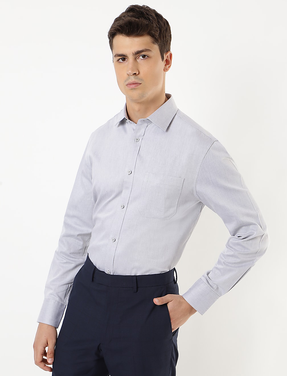 Pure Cotton Plain Spread Collar Shirt