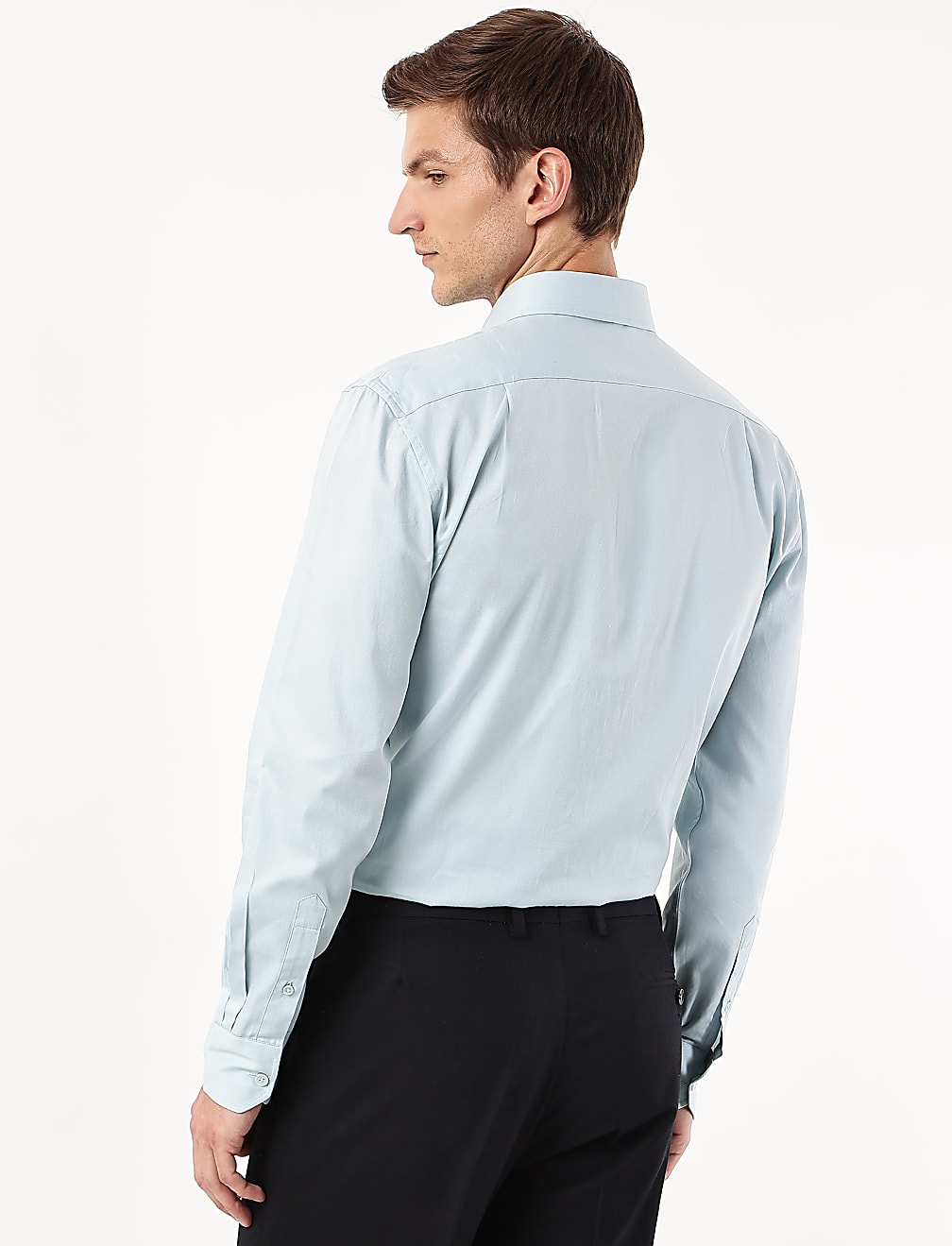 Pure Cotton Plain Spread Collar Shirt