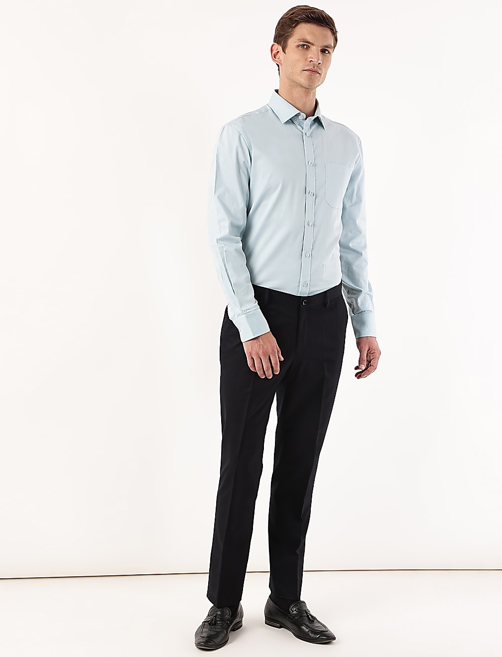 Pure Cotton Plain Spread Collar Shirt