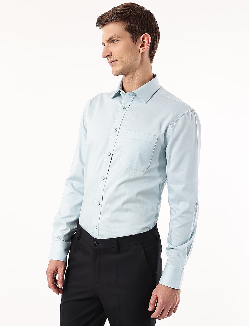 Pure Cotton Plain Spread Collar Shirt