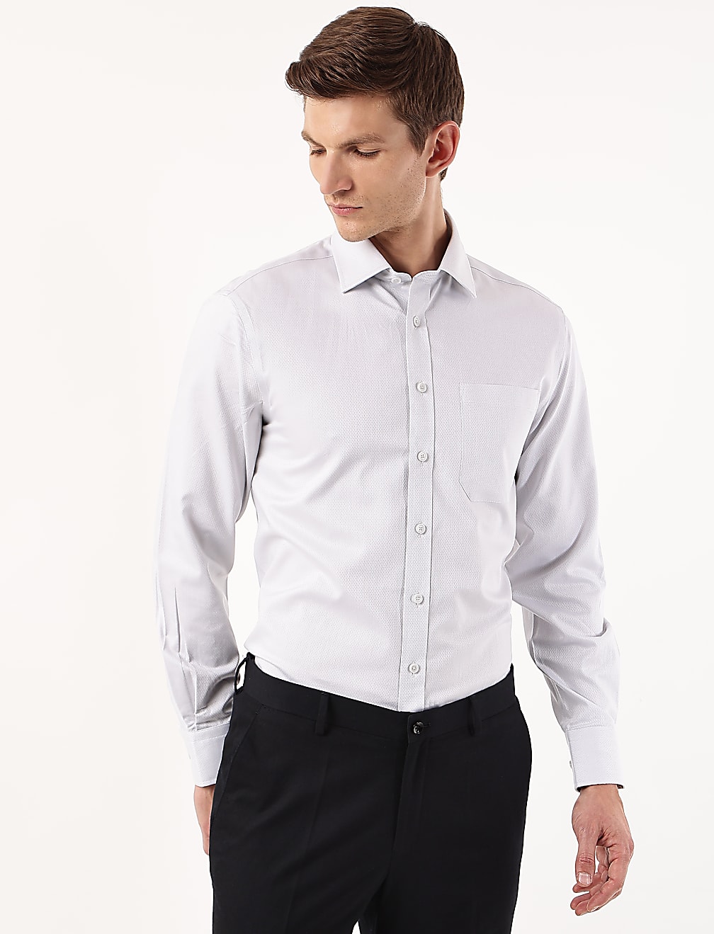 Pure Cotton Geometric Spread Collar Shirt