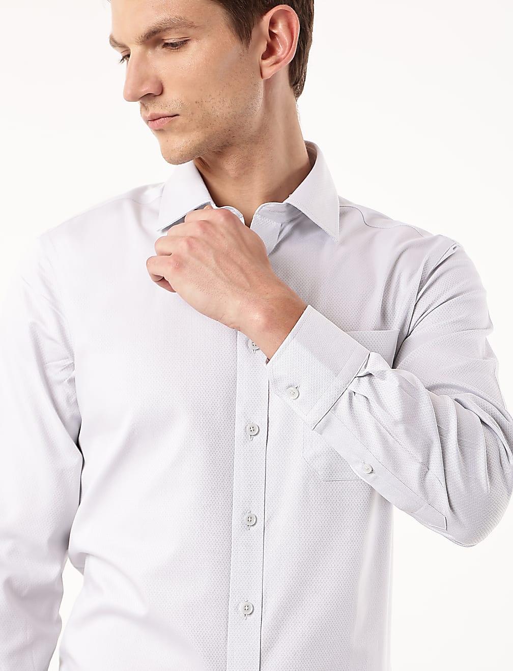Pure Cotton Geometric Spread Collar Shirt